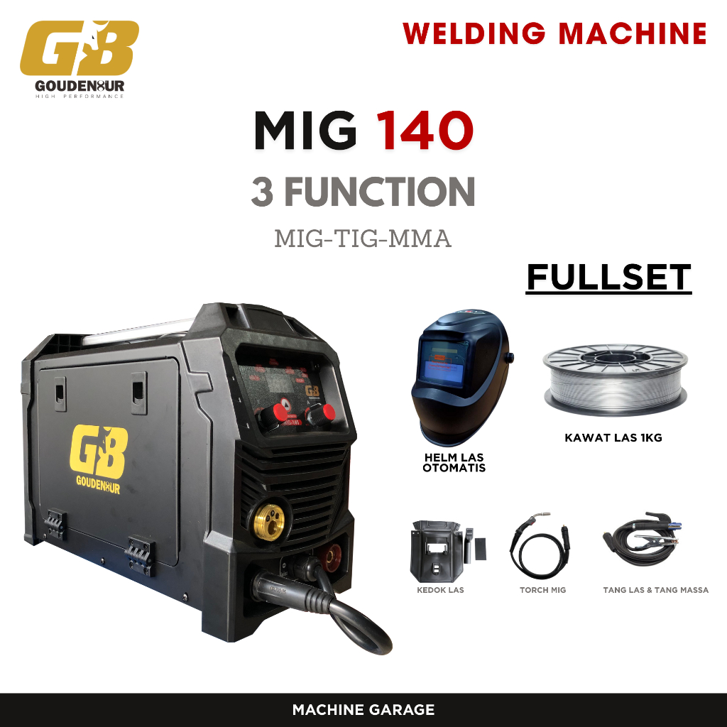 Mesin Las tanpa CO2 MIG 140 GB multi function MIG TIG MMA 3 in 1 Free Packing  Kayu