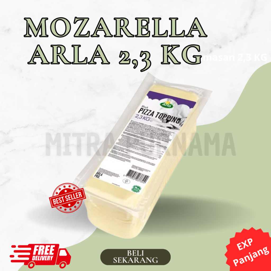 

Keju Mozarella Arla Pizza Topping 2.3 kg / import denmark (Halal) Mulur Lumer Murah