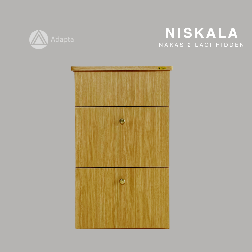Adapta - Bedside Table Coklat Pine Tua – Nakas Minimalis dengan Laci Tersembunyi