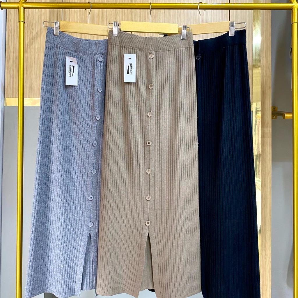 Long Bodycon Strech Button Import Premium/ Skirt Import BKK/ Rok Rajut/ Knit Import Premium