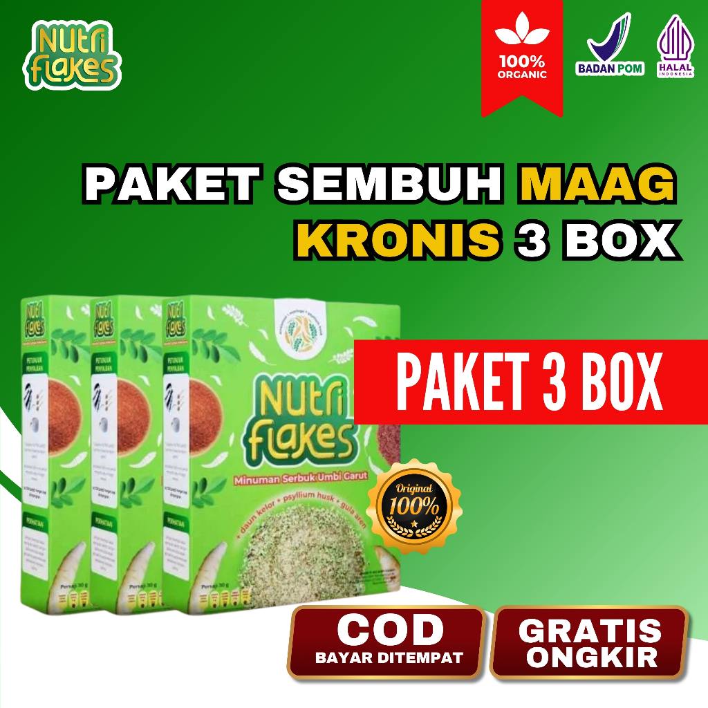 

Paket 3 box Nutriflakes - Sereal Oat Sehat Ampuh Atasi Asam Lambung