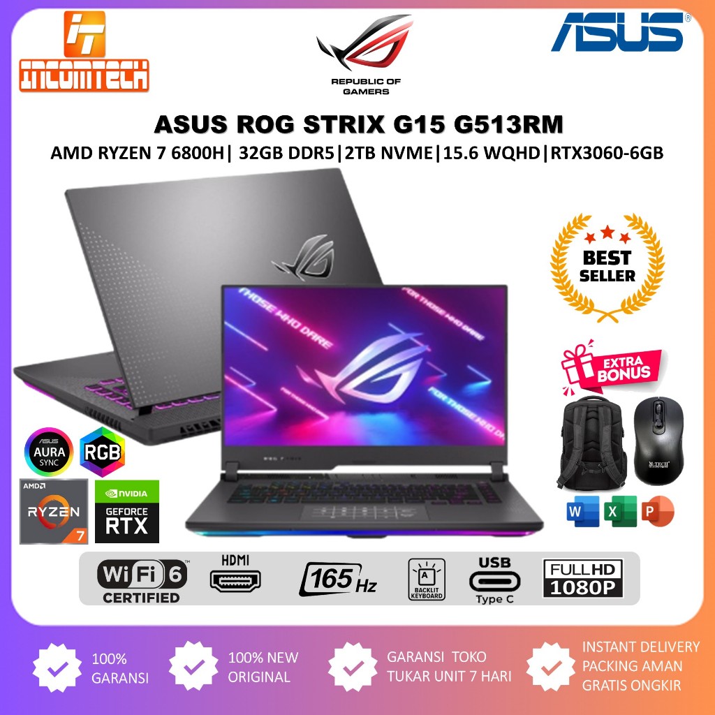 Laptop Gaming Asus ROG Strix G15 G513RM AMD Ryzen 9 6900HX 64GB DDR5 2TB ssd RTX3070 8GB WQHD IPS 16