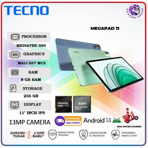 TABLET TECNO MEGAPAD 11 4G RAM 8GB 256GB GARANSI RESMI