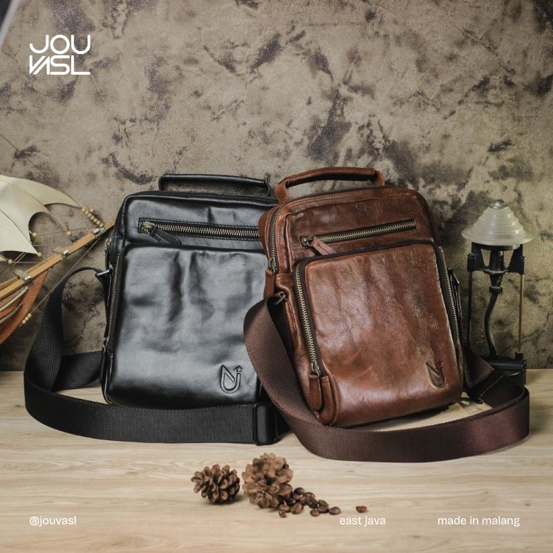 JOUVASL.ID - Tas Selempang Pria Kulit Asli premium slingbag / Tas Lokal Branded