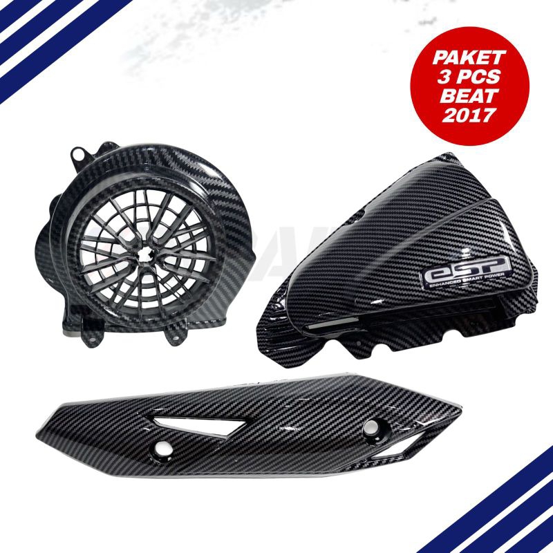 PROMO Paket 3 pcs Carbon Beat 2017 Cover Knalpot Fi 2017 + Box Filter K44 + Cover Kipas Beat 2017