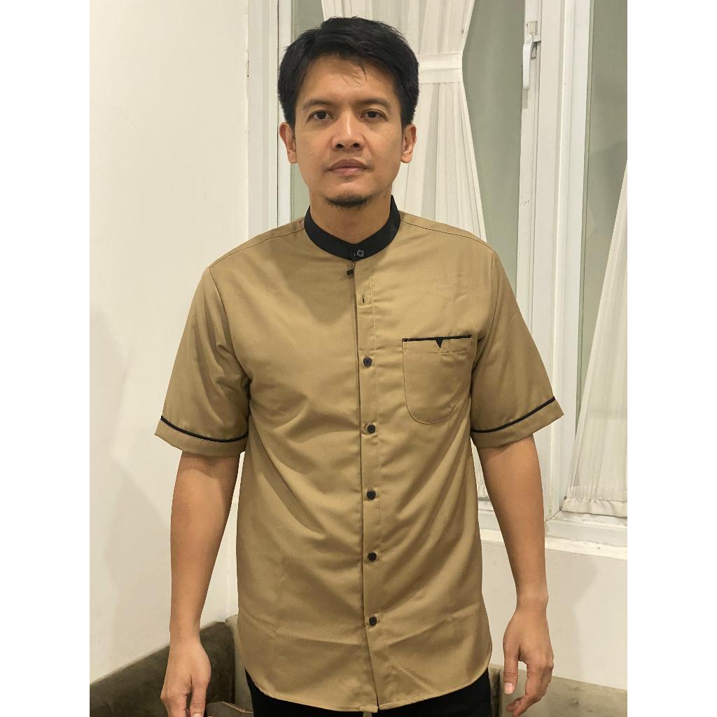 TWO-D Baju Kemeja Koko Muslim Pria Kerah Motif Lengan Pendek TD2622