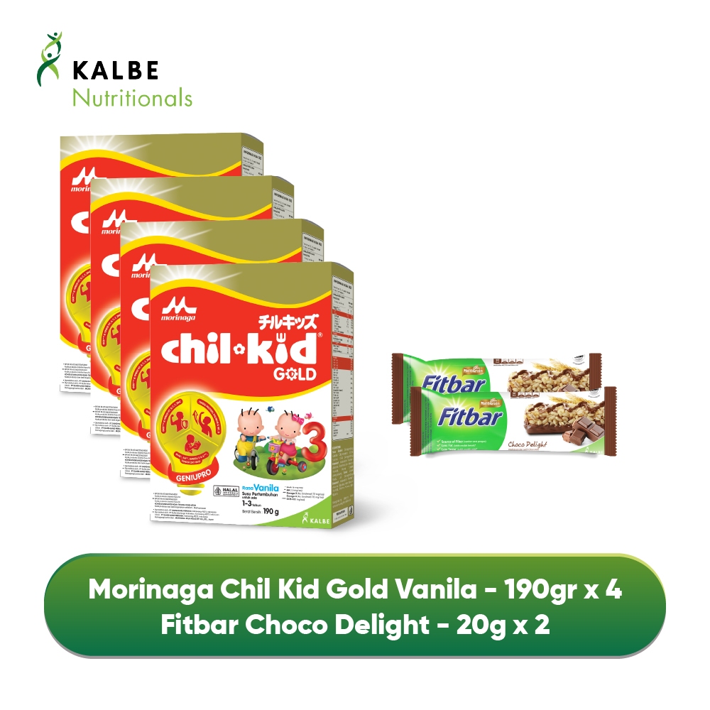 

Paket Morinaga Chil Kid Gold Vanila 190g - isi 4 dan 2 Fitbar Choco 20G