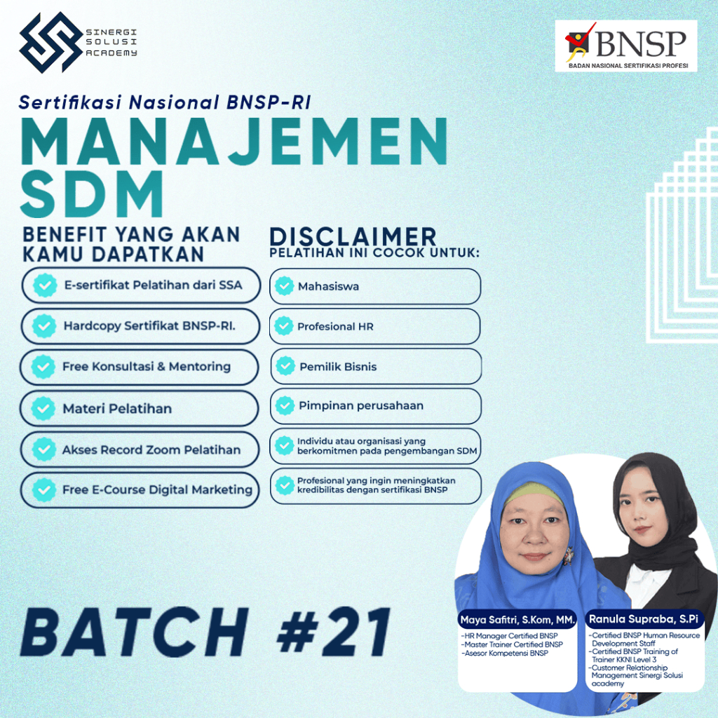 PROMO PELATIHAN & SERTIFIKASI BNSP MANAJER SDM