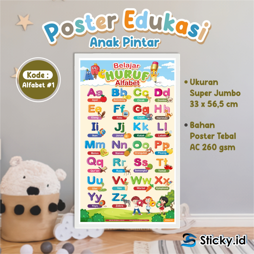 

POSTER BELAJAR EDUKASI ANAK - POSTER GAMBAR BERWARNA TEMA ALFABET 01 READY STOCK