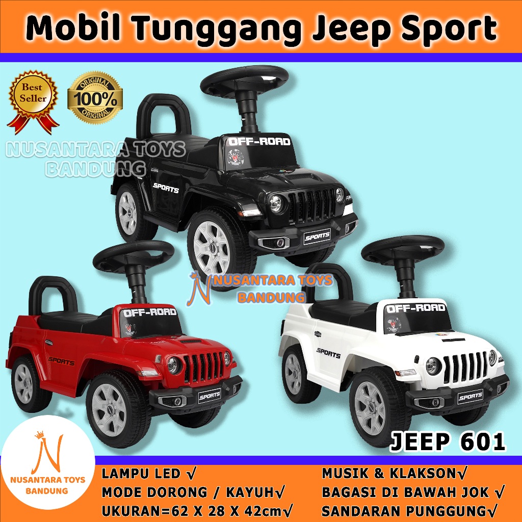 Mobil Tunggang Jeep Sport Mobil Anak Mode Dorong Kayuh Ada Musik & Klakson TOLOCAR ORIGINAL PMB SNI