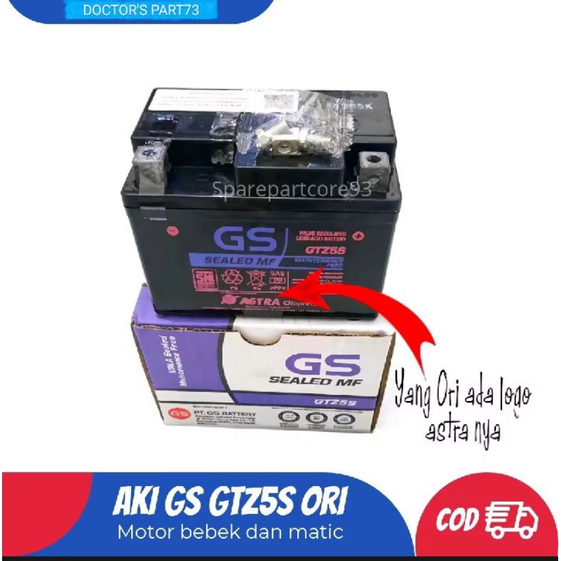 Original Aki Motor ASTRA Otoparts GTZ5S GS untuk beberapa jenis motor matic dan bebek (AKI KERING)