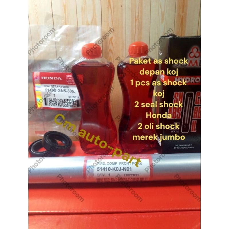 PAKET 1 AS SHOCK DEPAN KOJ + 2 SEAL SHOCK DEPAN HONDA + 2 OLI SHOCK MEREK JUMBO.BEAT DELUXE GENIO BE