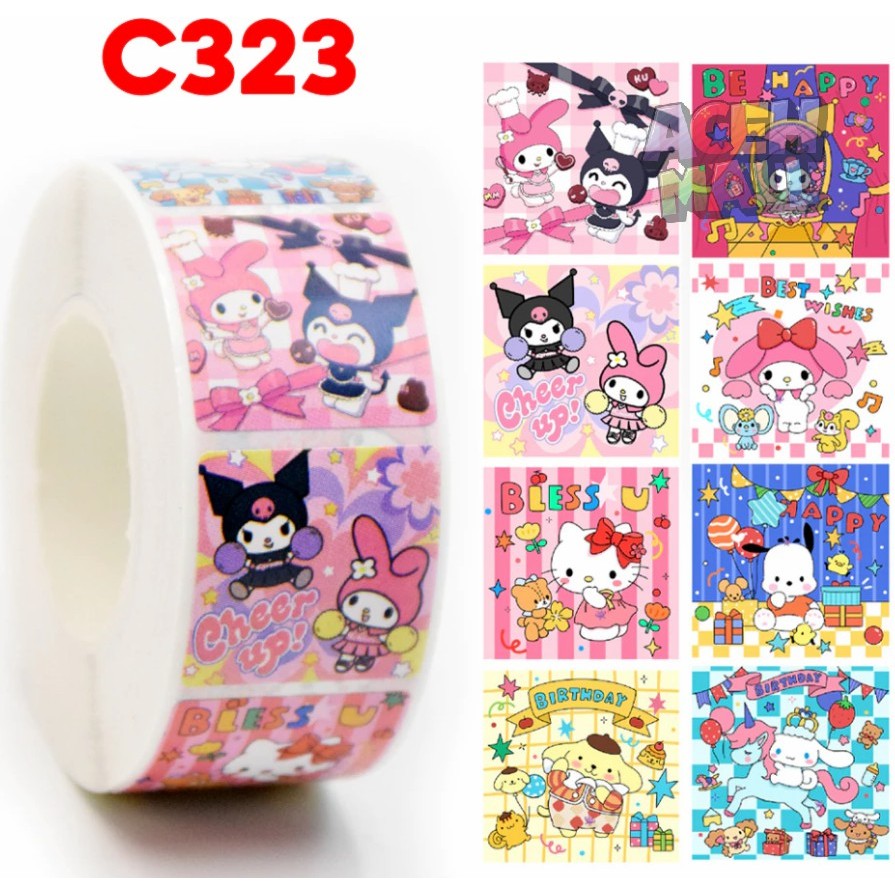 

1 Gulung Roll Sticker Karakter Kur0mi s4nrio Lucu Isi 500 Pcs