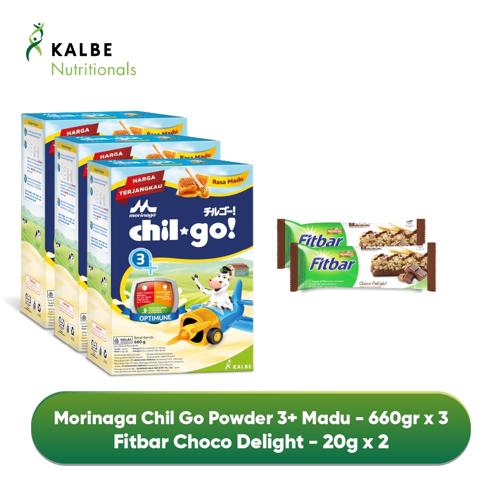 

Paket Morinaga Chil Go Powder 3+ Vanilla 2x330g - Isi 3 dan 2 Fitbar Choco 20G