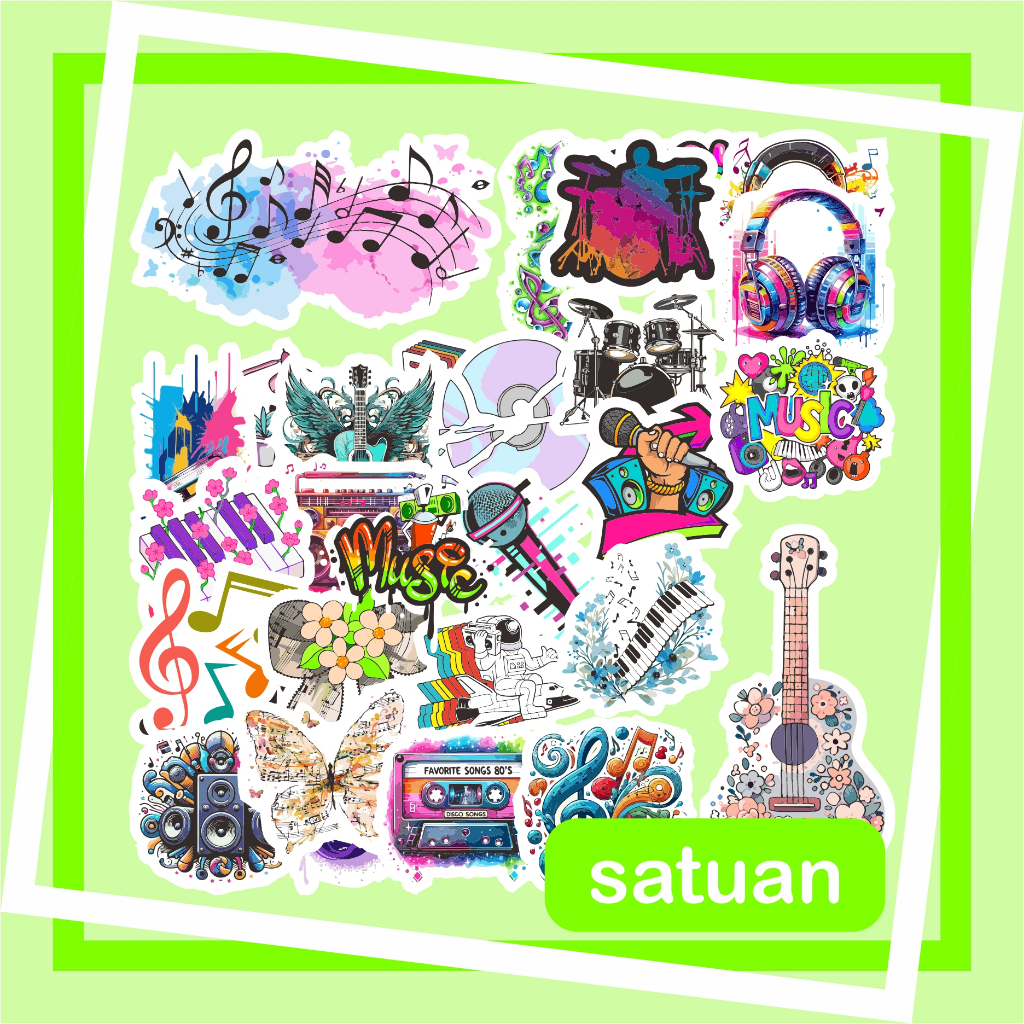 

(1 pc) Stiker Music | sticker musik anti tahan air laptop hp helm tumblr gitar drum bass keyboard