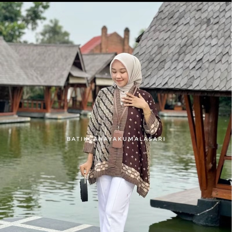 Batik outer harumi rayon paris - Atasan batik kantoran bahan premium Alsize