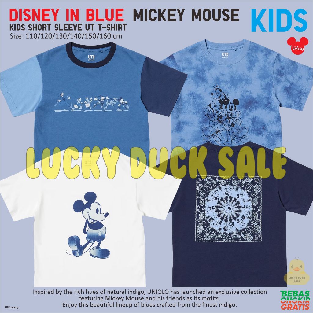 UNIQLO Kids Disney in Blue UT Shirt Mickey Biru Indigo Kaos Lengan Pendek Anak Laki Perempuan