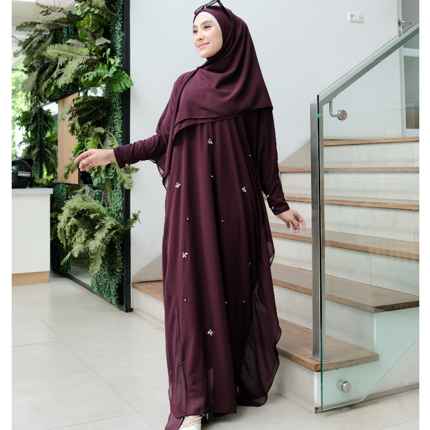 Abaya Set Hijab Rabania Abaya Gamis Syari Terbaru Bahan Ceruty Premium Burgundy Gamis Wanita Kaftan