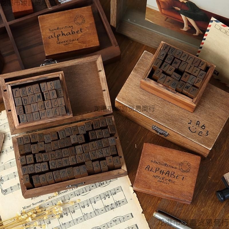 70 pcs Stempel Kayu Vintage Wooden Stamp Stempel Retro Kayu Alfabet Jurnaling Scapbook