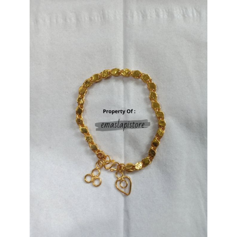 Gelang Mini Rantai Daun Ukir Lapis Emas 999 Banjar