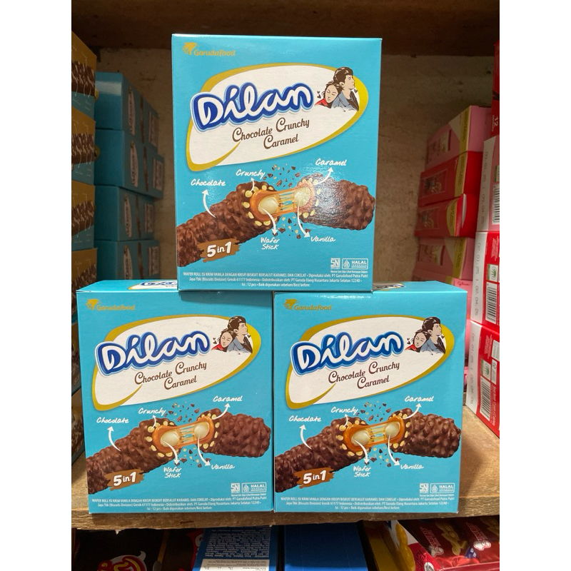 

Dilan Chocolate crunchy Caramel 1 box isi 12 bungkus