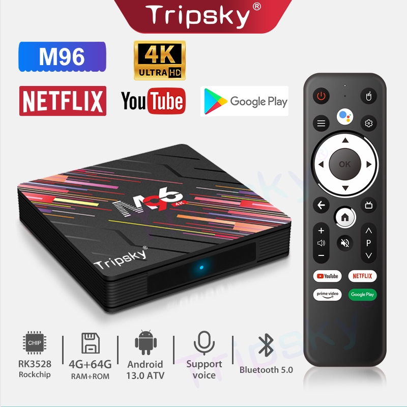 Tripsky M96 Android tv box Ram 4gb Rom 64gb Remote Voice Support Bluetooth Tv Box Android 10 4K FULL