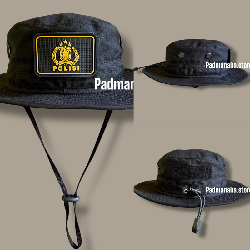 topi rimba polri ready logo rubber  topi rimba polri hitam full kawat all size