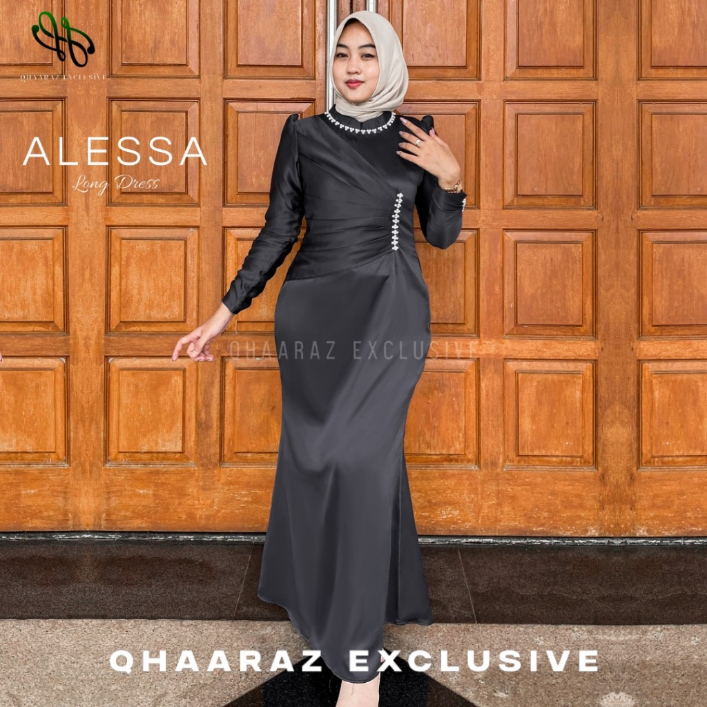 Alessa Long Dress Wanita Baju Kondangan Gaun Pesta Slimfit Press Body Modern Melayu Mewah Elegan Kek