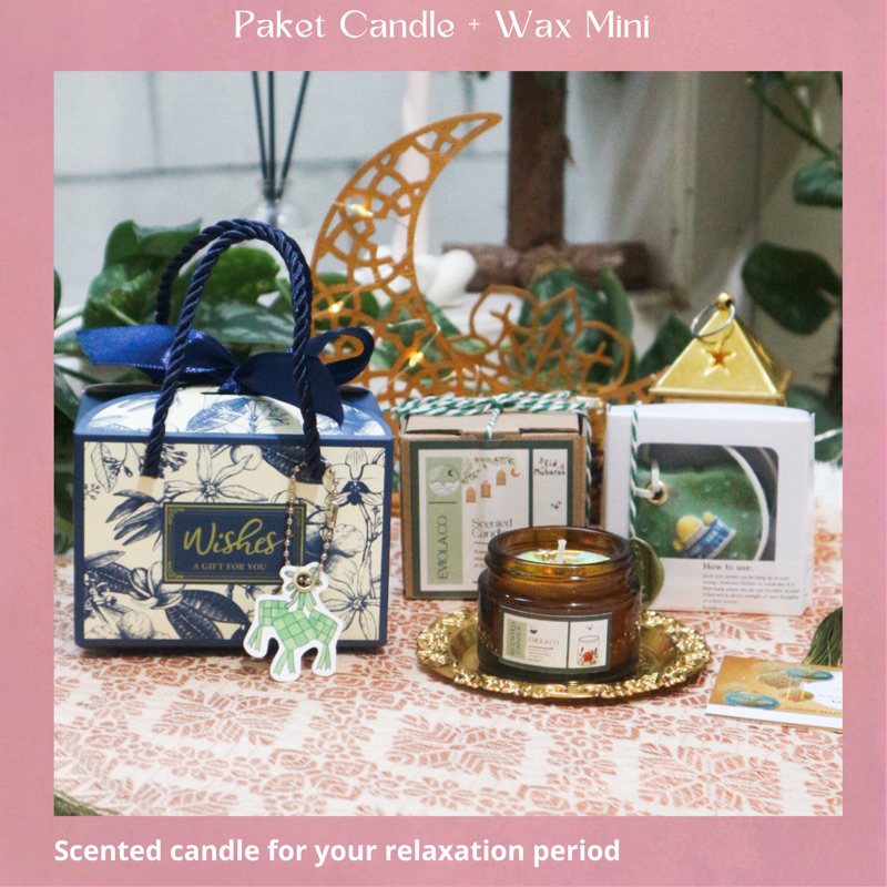 Hampers Scented Candle dan Wax sachet Edisi Ramadhan Idul Fitri Box Blue
