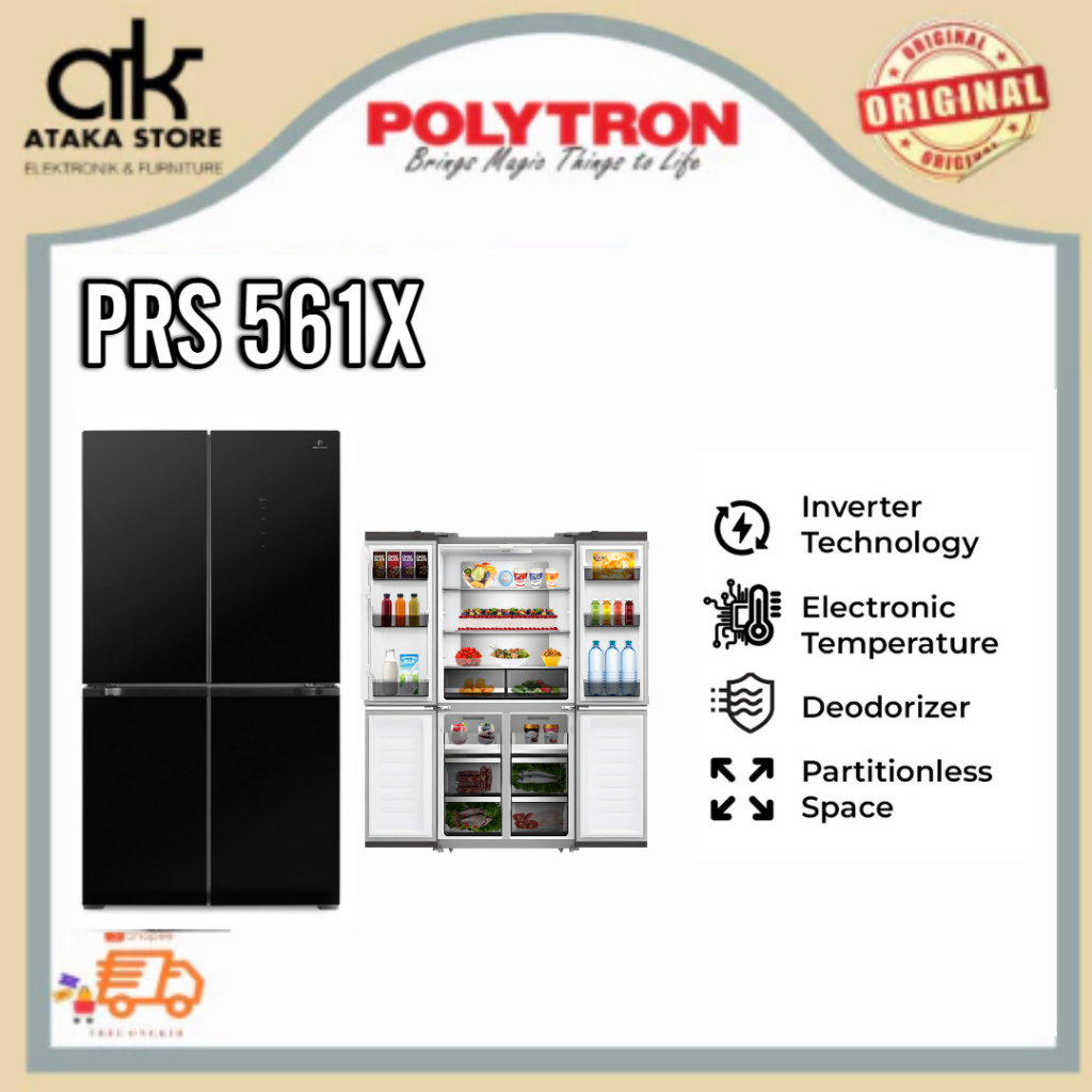 KULKAS POLYTRON 4 PINTU SIDE BY SIDE PRS561X NEW BELLEZA INVERTER