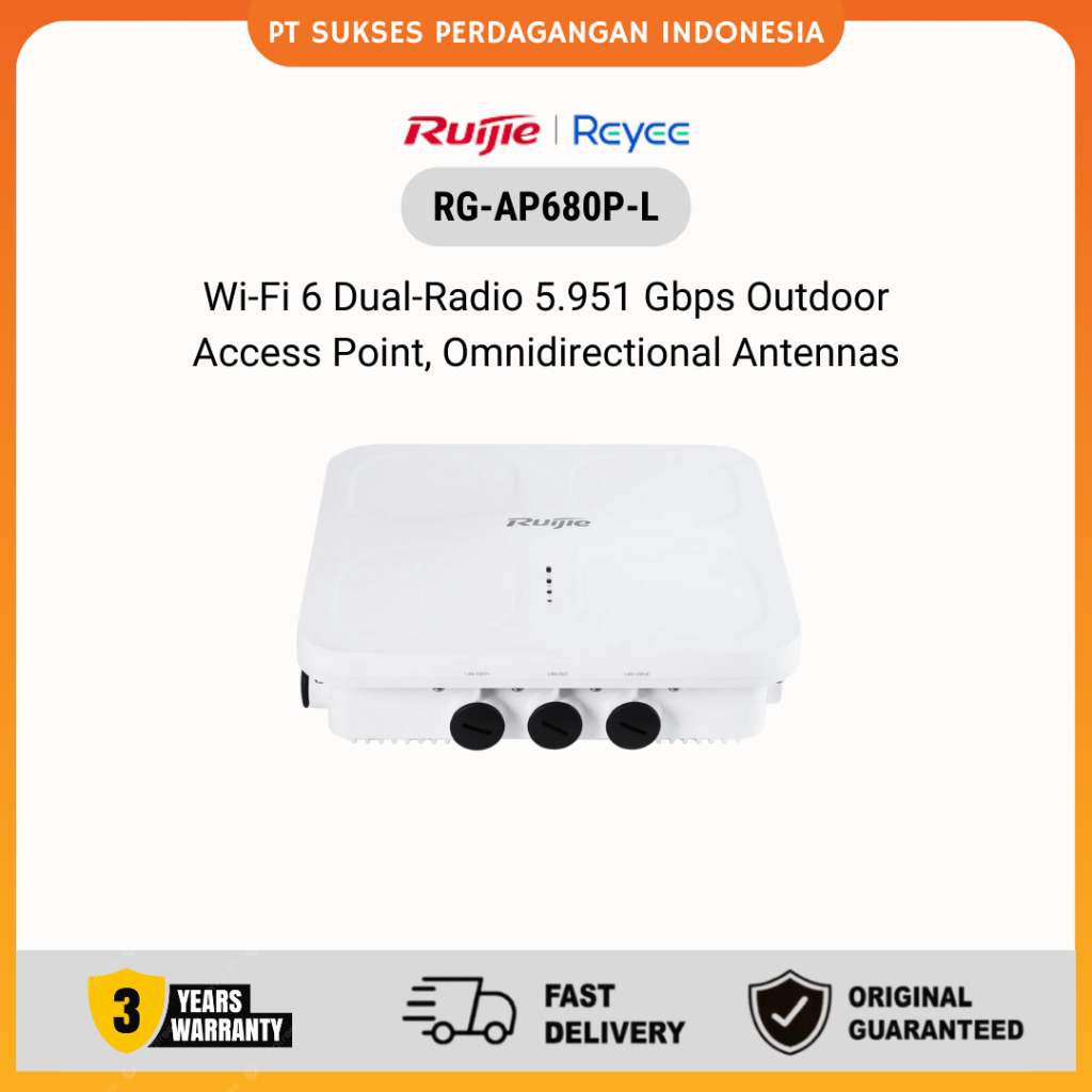 Ruijie Reyee RG-AP680P-L, Wi-Fi 6 Dual-Radio 5.951 Gbps Outdoor Access Point, Omnidirectional Antenn