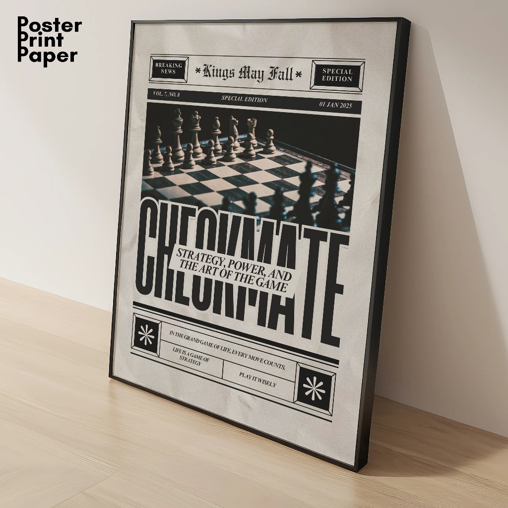 Poster Dinding Aesthetic Minimalis Bingkai Dekorasi Kamar A3 30x40 cm Retro Vintage Koran