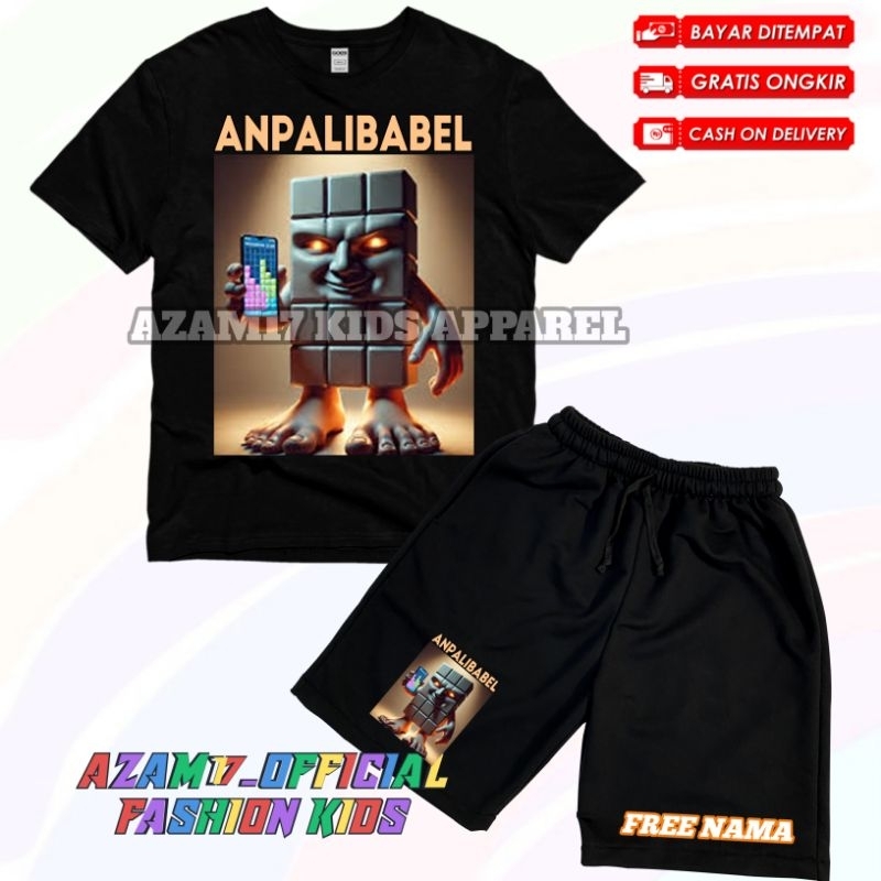 Setelan Kaos Celana Pendek Anak Anomali Anpalibabel Block Blast Free Nama / Set Kaos Boardshort Anak