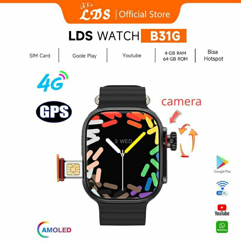 (bisa vidio call) LDS smartwatch 4G sim card 4G&5G | ram 4/ 64GB | sim card | bisa hotspot |360° kam