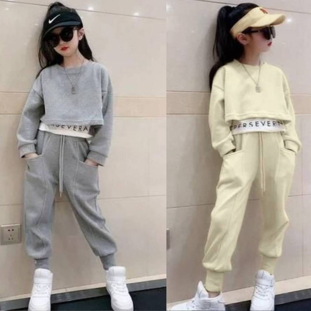 Setelan Anak Perempuan Crop Top One Set Anak perempuan Crop top Katun Usia 3-12Tahun