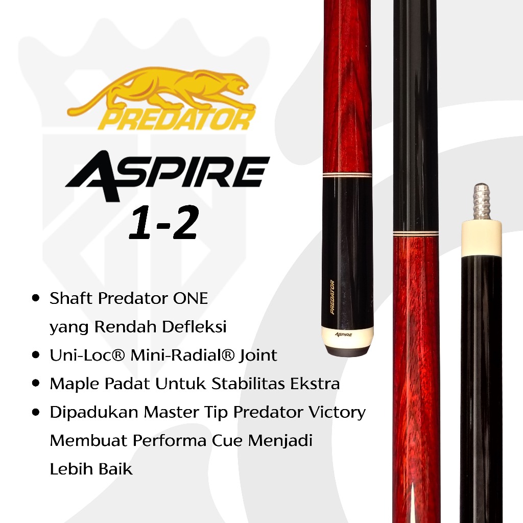 Predator Aspire 1-2 Wrapless Play Cue Stick Low Deflection Stik Billiard | ONE Shaft Predator 12.55m