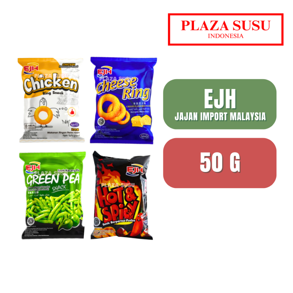 

SNACK MALAYSIA CAMILAN EJH CHICKEN RING/CHEESE RING/GREEN PEA/HOT&SPICY 50G JAJANAN SNAK KEJU