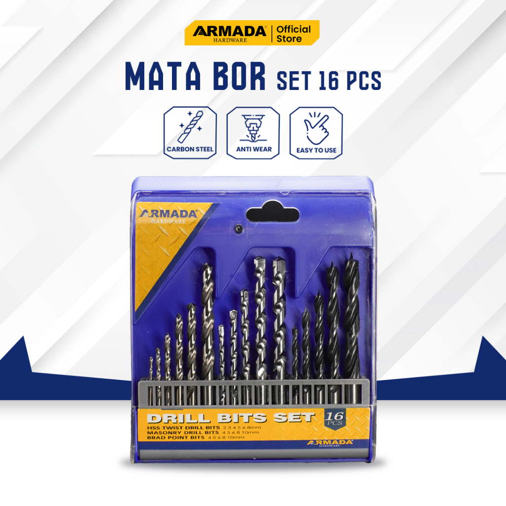 ARMADA Mata Bor SET 16 PCS Besi Beton Kayu Mata Bor Komplit Mata Bor Set Murah Paket Lengkap