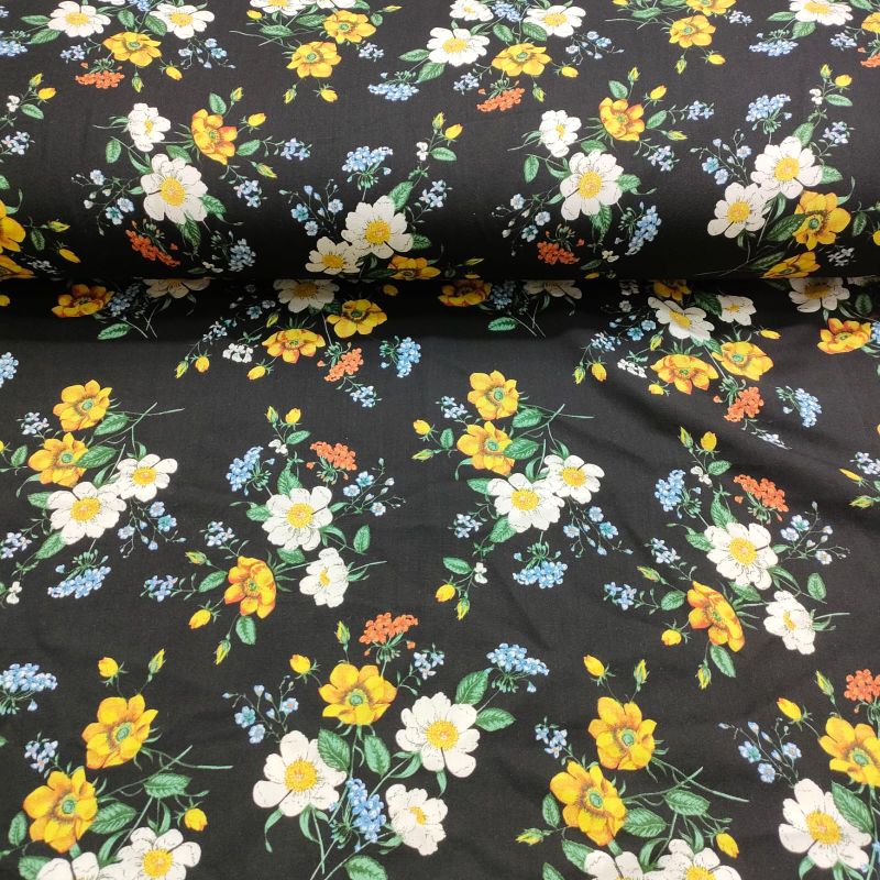 KAIN BAHAN KATUN RAYON MOTIF BUNGA KUNING PREMIUM/GARMENT