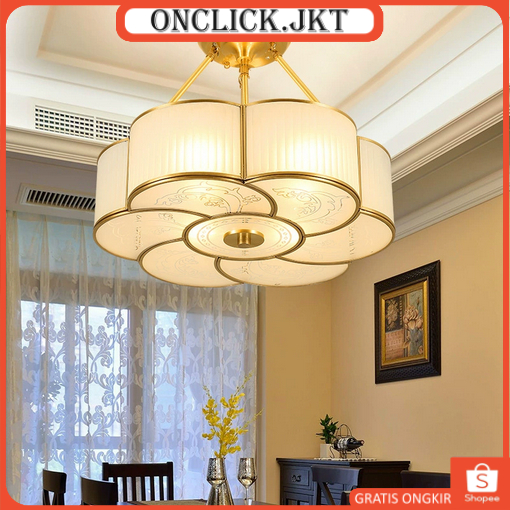 Lampu Plafon LED Full Tembaga Gaya Klasik Eropa untuk Kamar Tidur dan Ruang Tamu Model Bulat Elegan