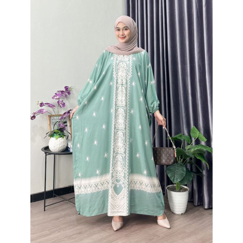 Grosir gamis kaftan rayon jumbo Kaftan motif ummi terbaru gamis muslimah wanita terlaris