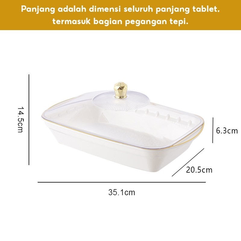 Produk Terbaru---Aesthetic / Nampan Saji Dengan Tutup/Piring Persegi Panjang Putih (Dengan