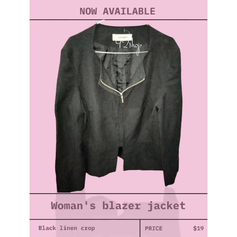 Woman's blazer jacket black irish linen crop | 2 in 1 blazer & jacket | blazer wanita | jaket wanita