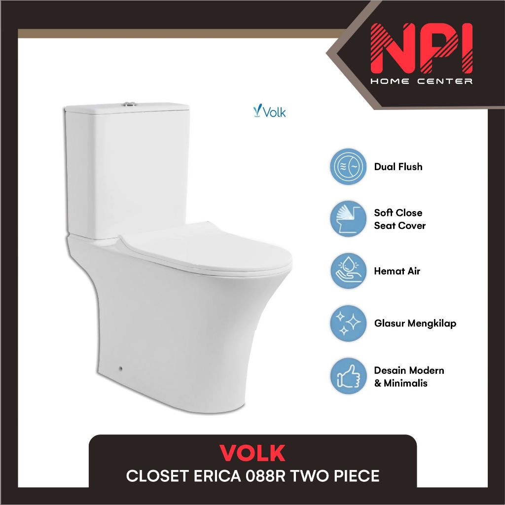 Volk - Closet / Kloset / Toilet Duduk Erica 088R 088 R Two Piece White Complete Set