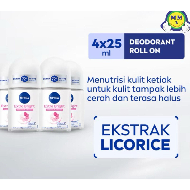 NIVEA ROLL WOMEN EXTRA BRIGHT 4 x 25ml
