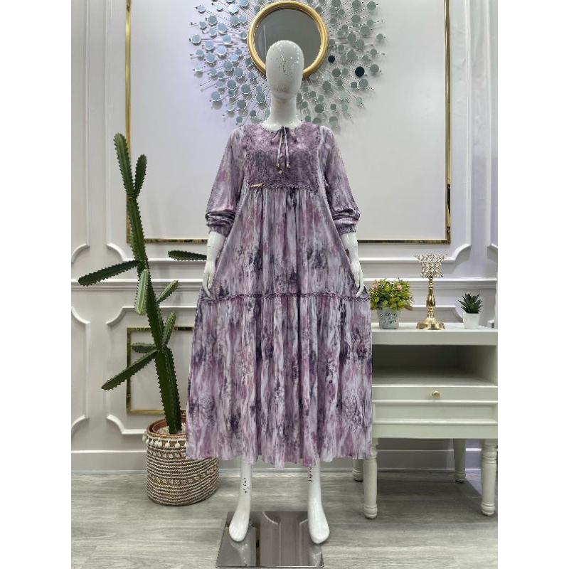 MIDI dress Salvina ys katun viscos renda bawah
