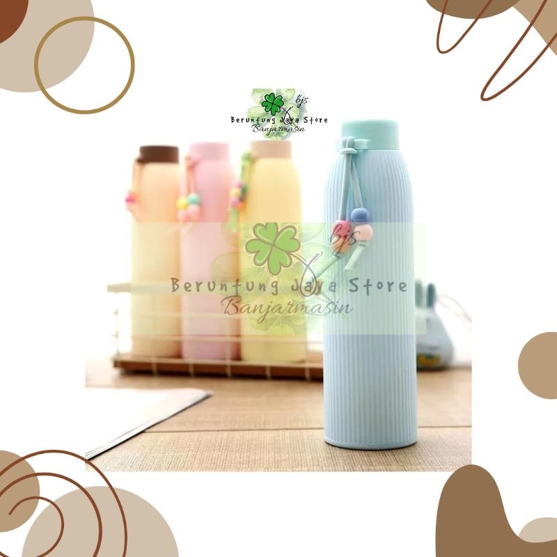 BJS - BOTOL MINUM KACA MACARON 500ML BOTOL KACA SILICON LUCU UNIK