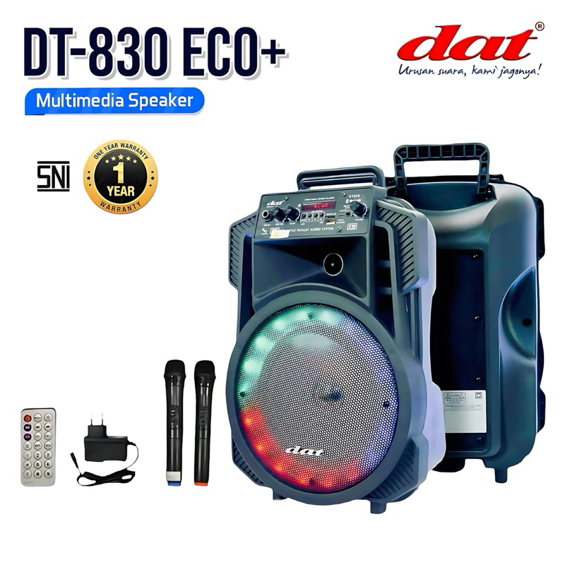 Speaker DAT DT-830 ECO 2mic wireles speaker bluetooth portabel speaker aktif full bass