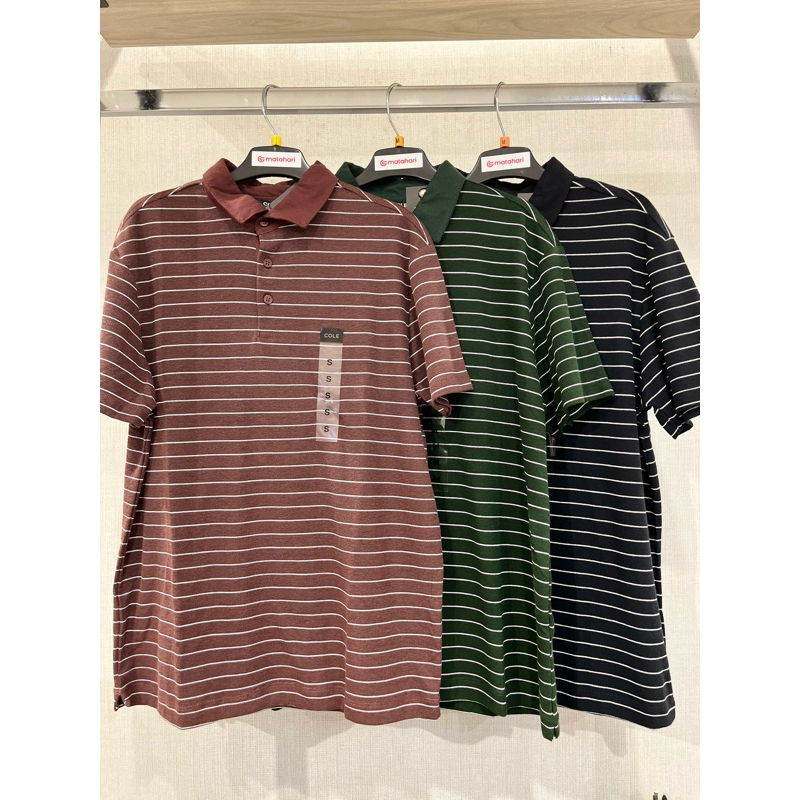 Cole kaos kerah polo motif garis garis stripe 3 warna S-XL