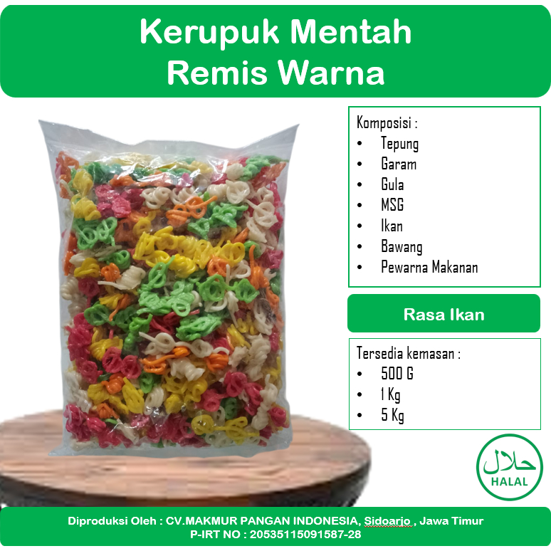 

KERUPUK REMIS WARNA MENTAH 500 gram